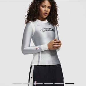 Nike x Ambush Womens NRG Top Size M Silver Grey Brooklyn Nets NBA Long Sleeve